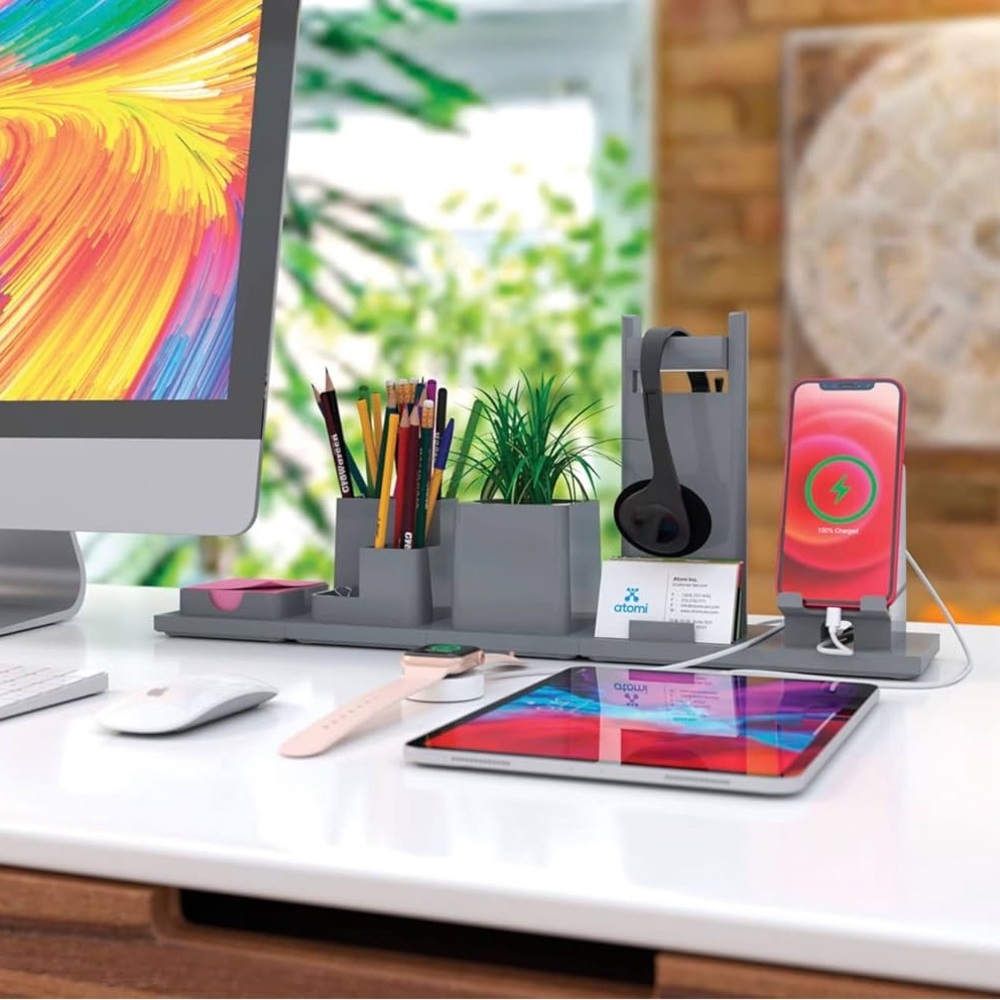 Gray Desktop Organizer with USB Ports